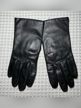 Vintage Fownes Black Leather Driving Gloves Cashmere Lined Womens Size Small